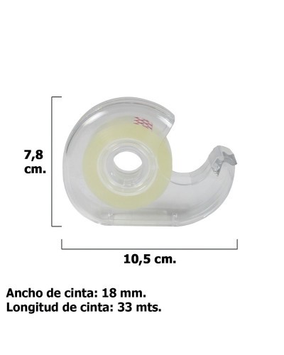 Cinta Celo Adhesivo Transparente 18 mm. x 33 Mts. Con Dispensador.