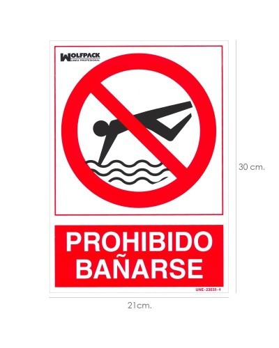 Cartel Prohibido Bañarse 30x21 cm.