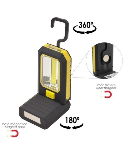 Linterna Led Magnetica 3 Watt. 210 Lumenes / 20 Lumenes Plegable Con Gancho