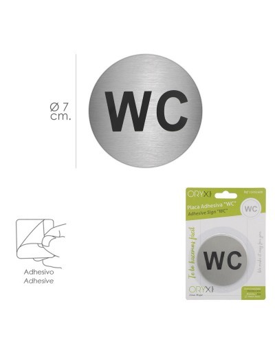 Placa Adhesiva "WC" Acero Inoxidable Ø 7 cm.