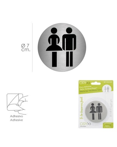 Placa Adhesiva Baño "Mujer / Hombre" Acero Inoxidable Ø 7 cm.