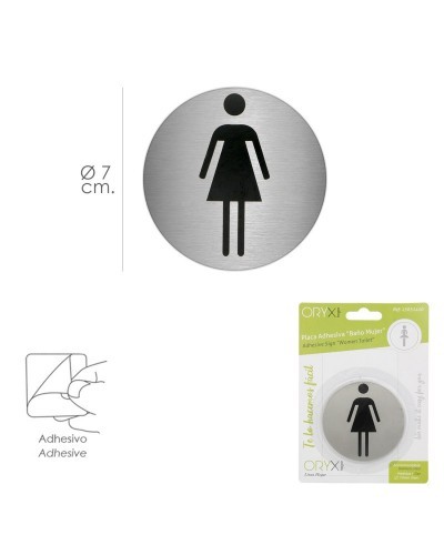 Placa Adhesiva Baño "Mujer" Acero Inoxidable Ø 7 cm.