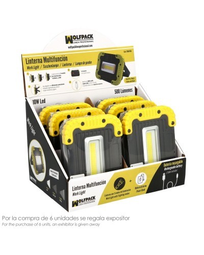 Linterna de Trabajo Led Multifunción Recargable 2.000 mAh. / 10 W. / 500 Lúmenes / 4 Imanes / Bateria Externa / Soporte 180º