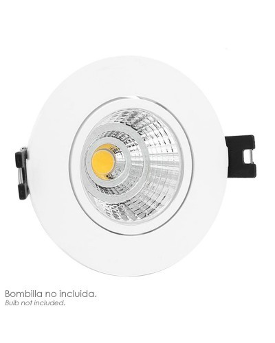 Aro Foco Empotrable Regulable Con Portalamparas Para Bombillas GU10 Ø 90 x 25 mm. Bombilla vista. Pack de 3 unidades