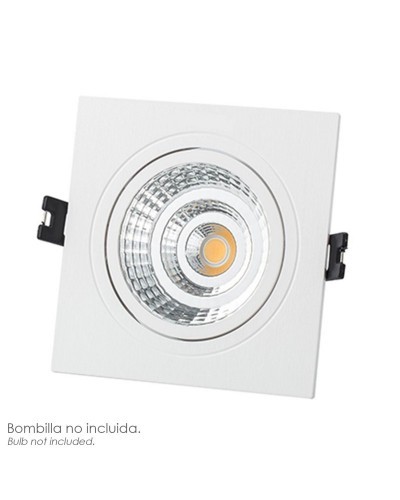 Aro Foco Empotrable Regulable Con Portalamparas Para Bombillas GU10. 93 x 93 x 25 mm. Bombilla vista. Pack de 3 unidades