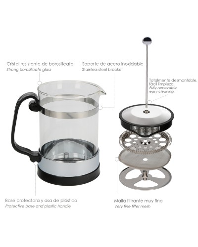 Cafetera Francesa De Cristal Y Acero Inoxidable, Con Embolo, Capacidad De 800 ml