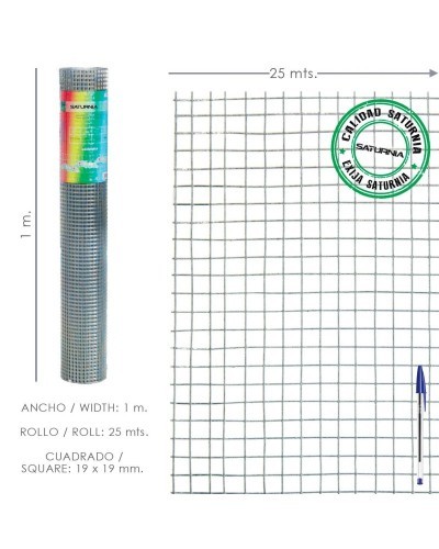 Malla Electrosoldada Galvanizada 25x25 / 1,60 / 100 cm. GD Rollo 25 metros.