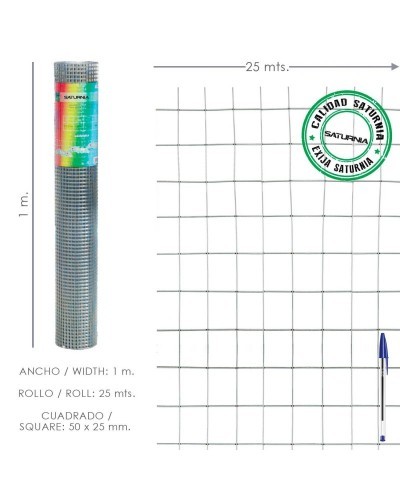 Malla Electrosoldada Galvanizada 50x25 / 2,00 / 100 cm. GA Rollo 25 metros