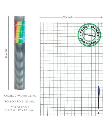 Malla Electrosoldada Galvanizada 19x19 / 60 cm. rollo 25 Metros Uso Domestico