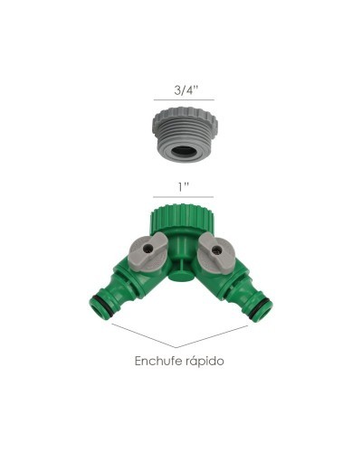 Adaptador Manguera Plastico 3/4 - 1" Hembra con 2 tomas Blister