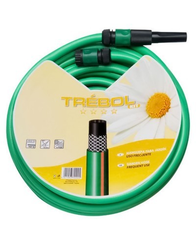 Manguera Verde Trebol Trenzado 15 mm. - 5/8" Rollo 15 metros Con Accesorios