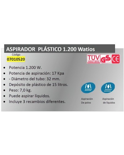 Aspirador Yamato Plastico 15 litros / 1200 watios