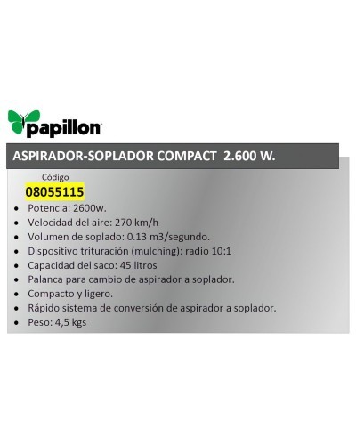 Aspirador /Soplador Papillon Compact 2600 Watios