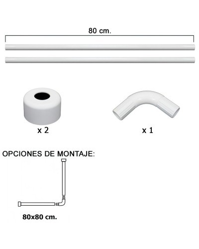 Barra Para Cortina Ducha Universal Aluminio Blanco 80x80 cm.