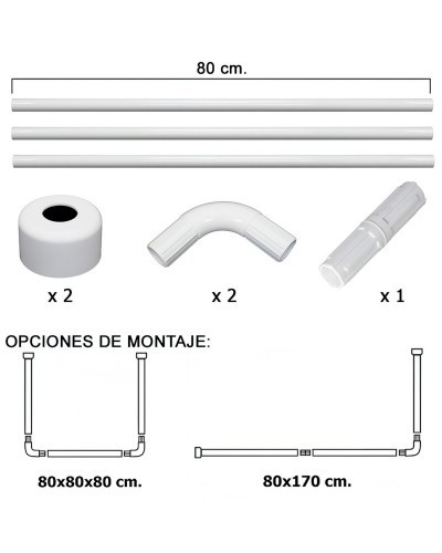 Barra Para Cortina Ducha Universal Aluminio Blanco 80 x 170 cm.