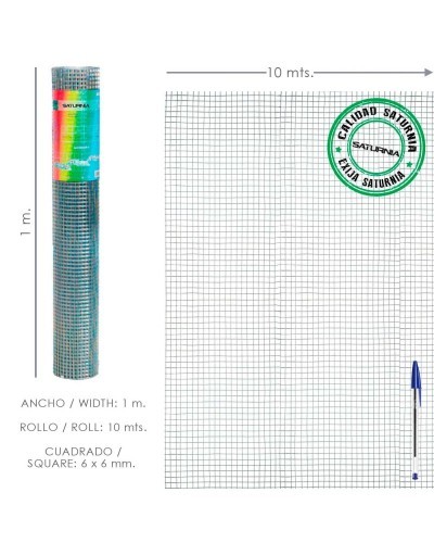 Malla Electrosoldada Galvanizada 6x6 / 100 cm. rollo 10 Metros Uso Domestico