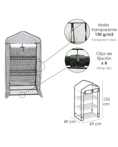 Invernadero de Jardin Portatil PVC3 Niveles 125 cm. Cultivo de plantas, esquejes, semilleros, etc.