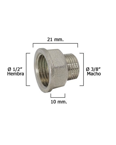 Alargadera Hexagonal Reducccion Cromada 3/8 Macho - 1/2 hembra x M10