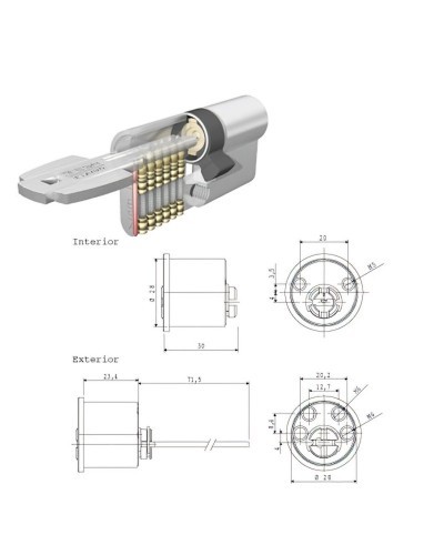 Cilindro Tesa Seguridad T6TS Rf Leva Corta Cilindro Redondo