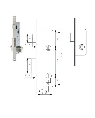 Cerradura Tesa 2215/28/ai  Sin Gancho