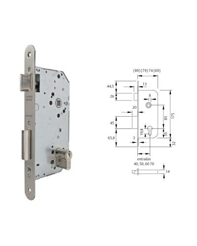 Cerradura Tesa 2030-hl/40 Canto Redondo