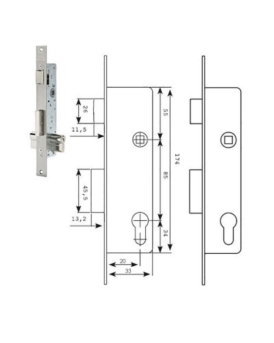 Cerradura Tesa 2210/28/ssi Sin cerradero Sin escudo