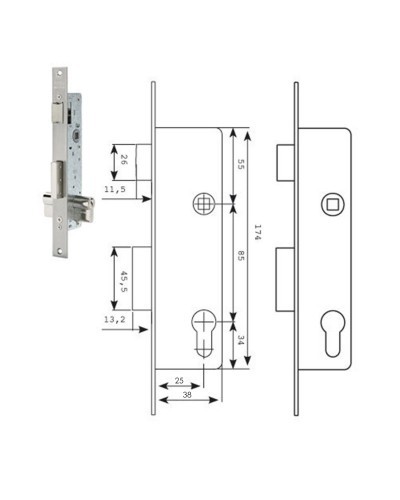 Cerradura Tesa 2210/38/ssi Sin cerradero Sin escudo