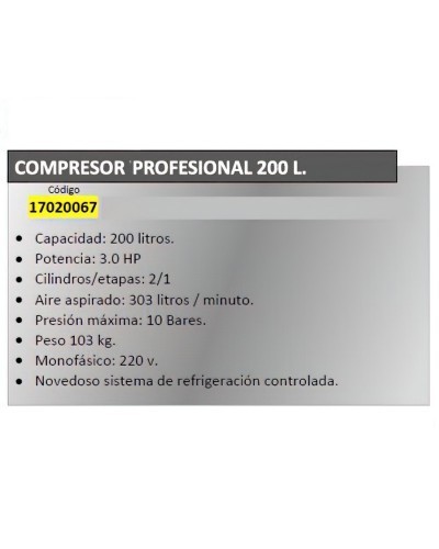 Compresor Profesional 200 Litros Hp3,0