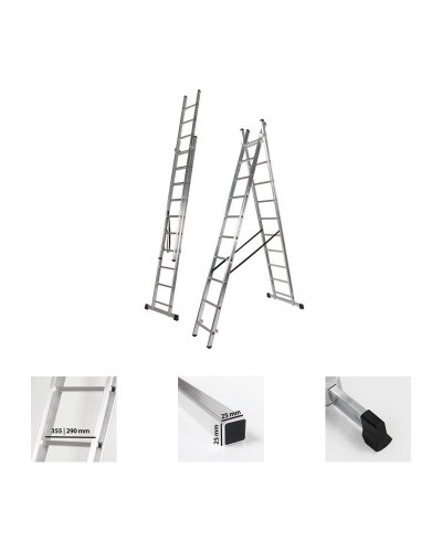 Escalera Aluminio 2 Tramos 7+7 Peldaños. Plegable, Antideslizante, Resistente