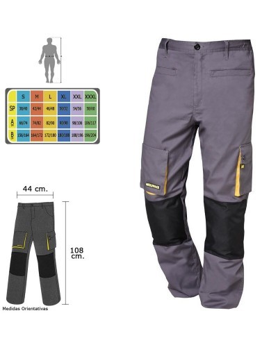 Pantalones Largos DeTrabajo, Multibolsillos, Resistentes, Rodilla Reforzada, Gris/Amarillo Talla 46/48 L