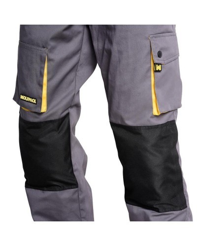 Pantalones Largos DeTrabajo, Multibolsillos, Resistentes, Rodilla Reforzada, Gris/Amarillo Talla 46/48 L