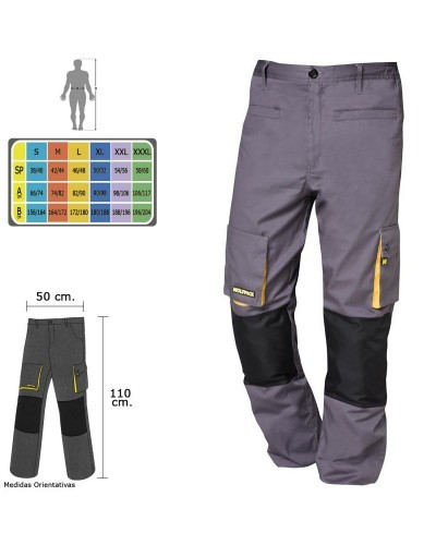 Pantalones Largos DeTrabajo, Multibolsillos, Resistentes, Rodilla Reforzada, Gris/Amarillo Talla 54/56 XXL