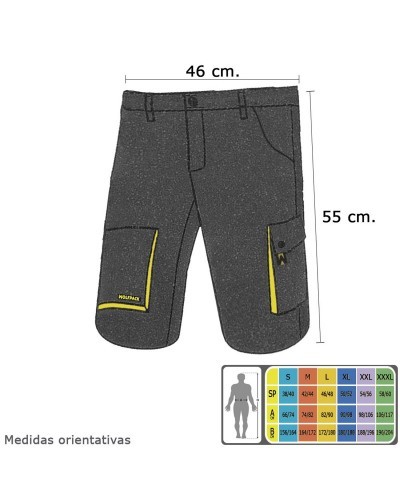 Pantalones Cortos DeTrabajo, Multibolsillos, Resistentes, Gris/Amarillo Talla 50/52 XL