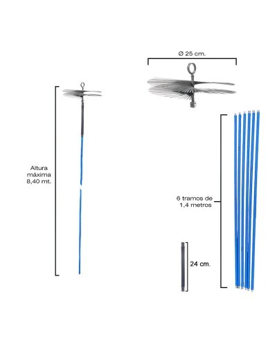 Deshollinador Cepillo Kit Chimeneas 8,4 metros x 250 mm. Diametro.